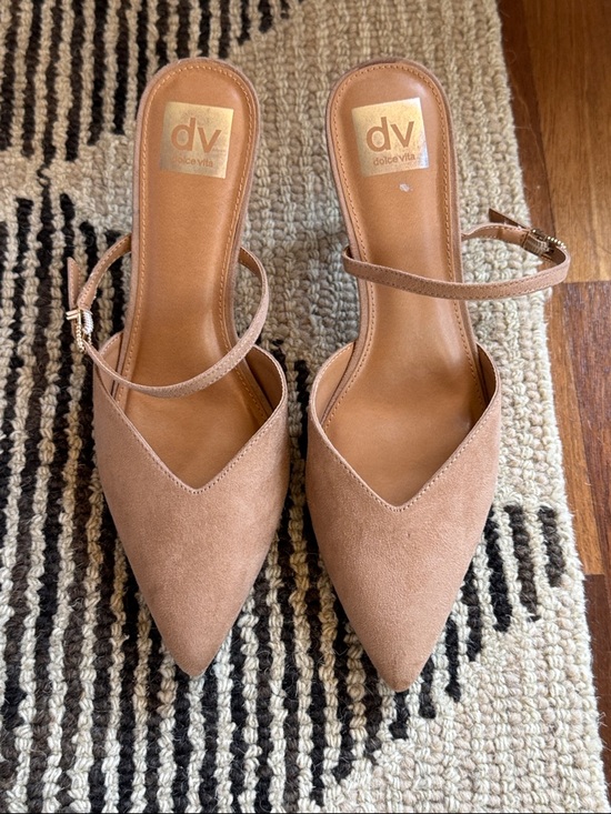 Dolce Vita Shoes - Dolce Vita Nude Tan Suede Pointed Toe Mules with Ankle Strap